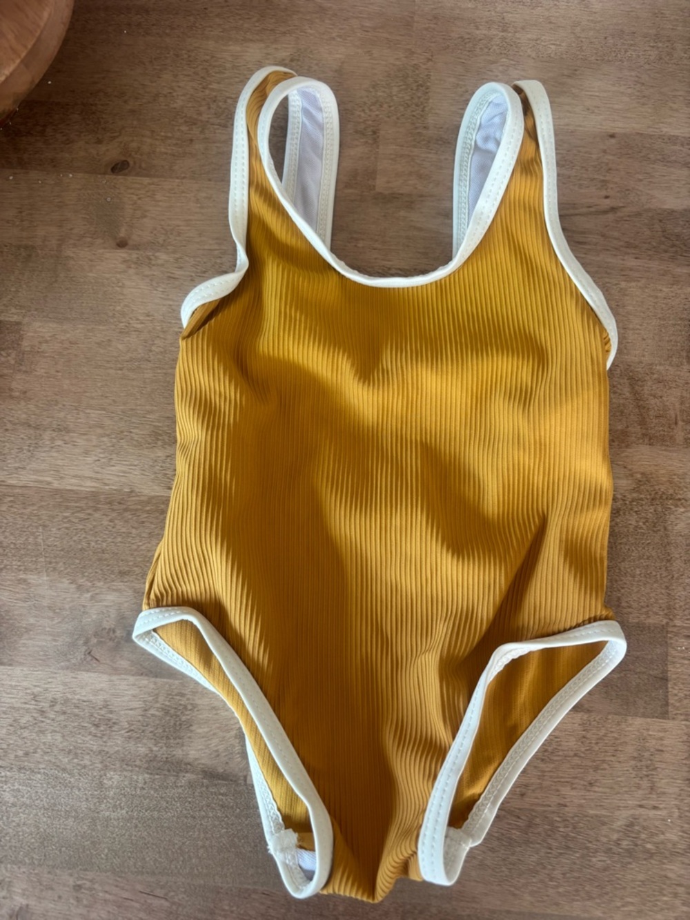Forever French Kids Ribbed One-Piece Swimsuit in Mustard Yellow